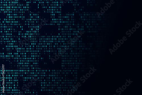 Abstract digital binary code data on a dark blue background with technological light effects. 3D Rendering photo