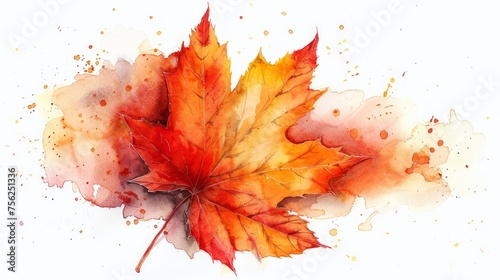 Gold-lined Maple Leaf Watercolor Illustration Generative AI
