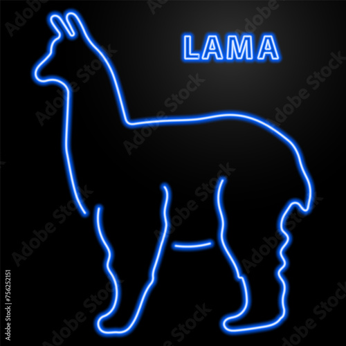 lama neon sign, modern glowing banner design, colorful modern design trend on black background. Vector illustration.