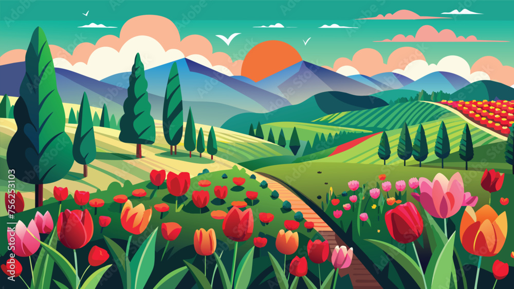 a tulip landscape vector illustration design 2.eps