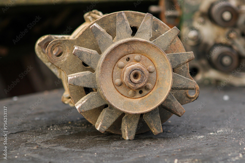 Old worn out diesel engine generator, front view Old worn out diesel engine generator, front view