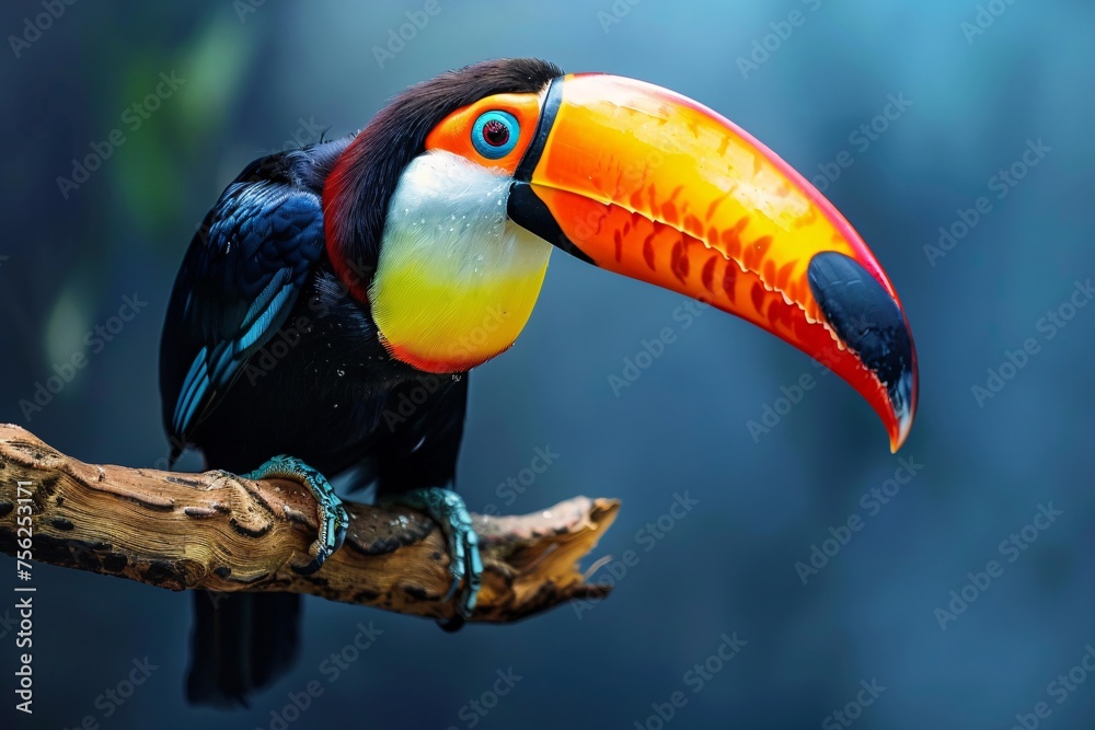 Obraz premium Bird of Paradise - A colorful bird with a vibrant beak, perched on a branch, ready to take flight. Generative AI