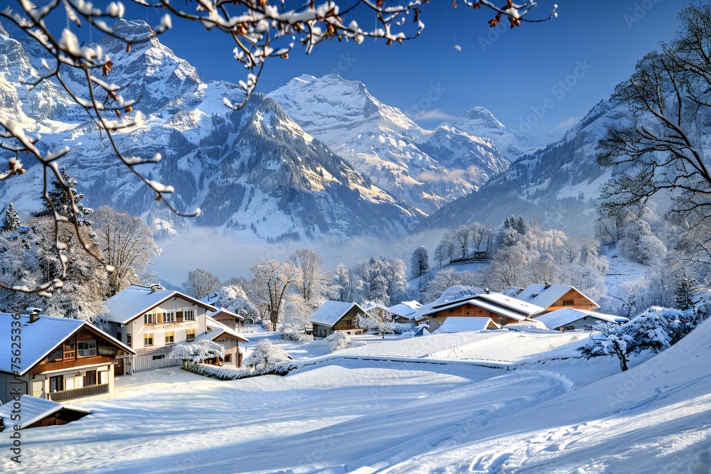 Snowy Mountain Town A Winter Wonderland Generative AI