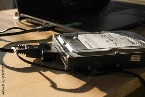 Hard disk connected to the computer via an external adapter