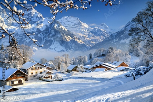 Snowy Mountain Town A Winter Wonderland Generative AI
