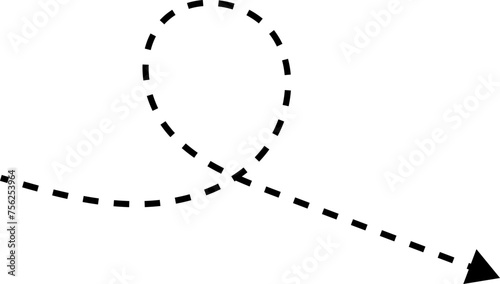 Hand drawn dotted arrows set. Hand drawn freehand different curved lines, swirls arrows. Curved arrow line. Doodle, sketch style. Isolated Vector illustration.