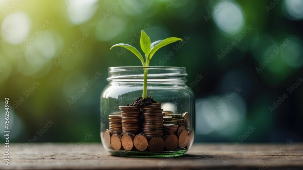 Financial Growth Coin-Stacked Jar with Sprouting Plant Financial Growth Coin-Stacked Jar with Sprouting Plant
