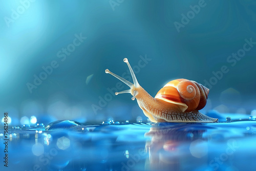 snail run fast with nature blue background