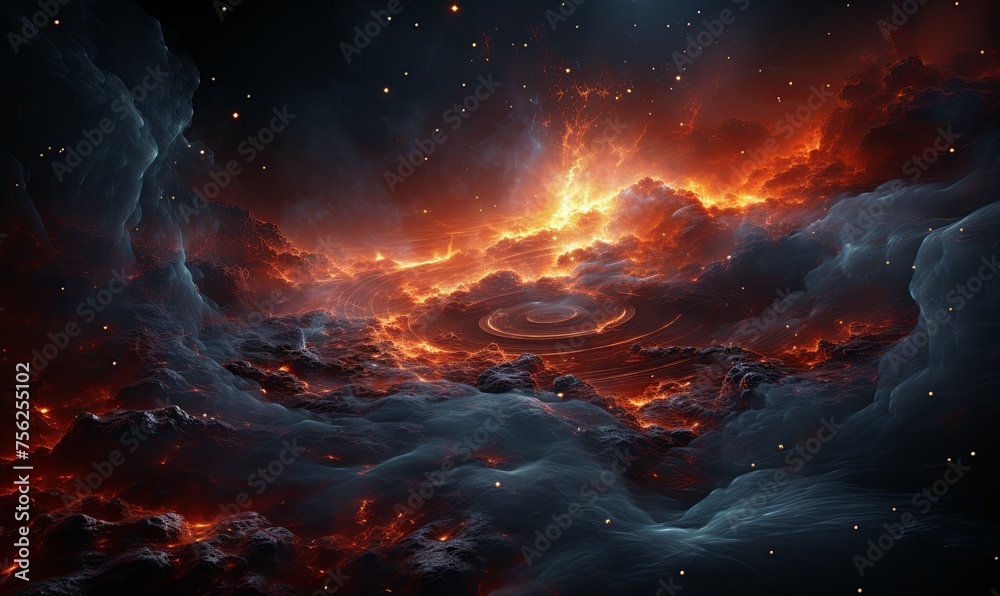 Black and Red Space Filled With Clouds and Stars