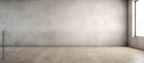 An empty room featuring a concrete wall and hardwood flooring in grey tints and shades  resembling a natural landscape with a horizon view