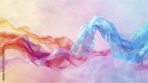 In the air, a rainbow-colored ribbon swirls, expressing the fluidity of identity on a light pastel canvas.