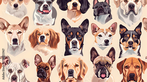 Soft Pastel Tones in Delightful Dog Face Illustrations, Generative AI