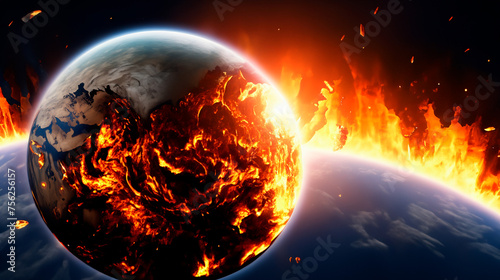 Burning fire and exploding planet