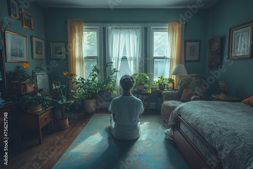 Woman Meditating in a Room Full of Plants