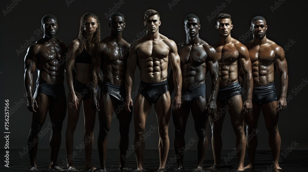 A group of men stand in a line, all wearing black A group of men stand in a line, all wearing black