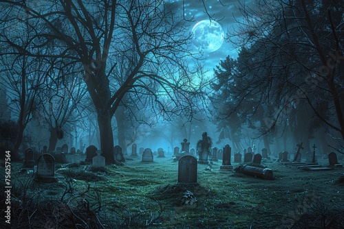 Grave Night A Moonlit Cemetery Generative AI © Satyam
