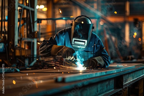 A welder working on a metal sculpture in an industrial workshop © AI Farm