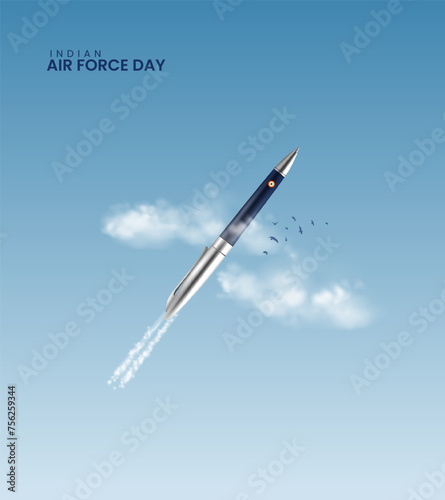 Indian air force day, air force day creative, pencil with fighter jet, Air force day banner.  © Creative Trendz