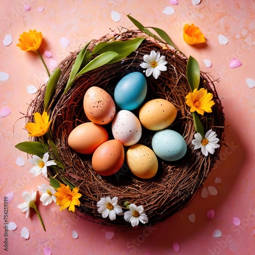Colorful pastel themed assortment of easter eggs, bright springtime colors
