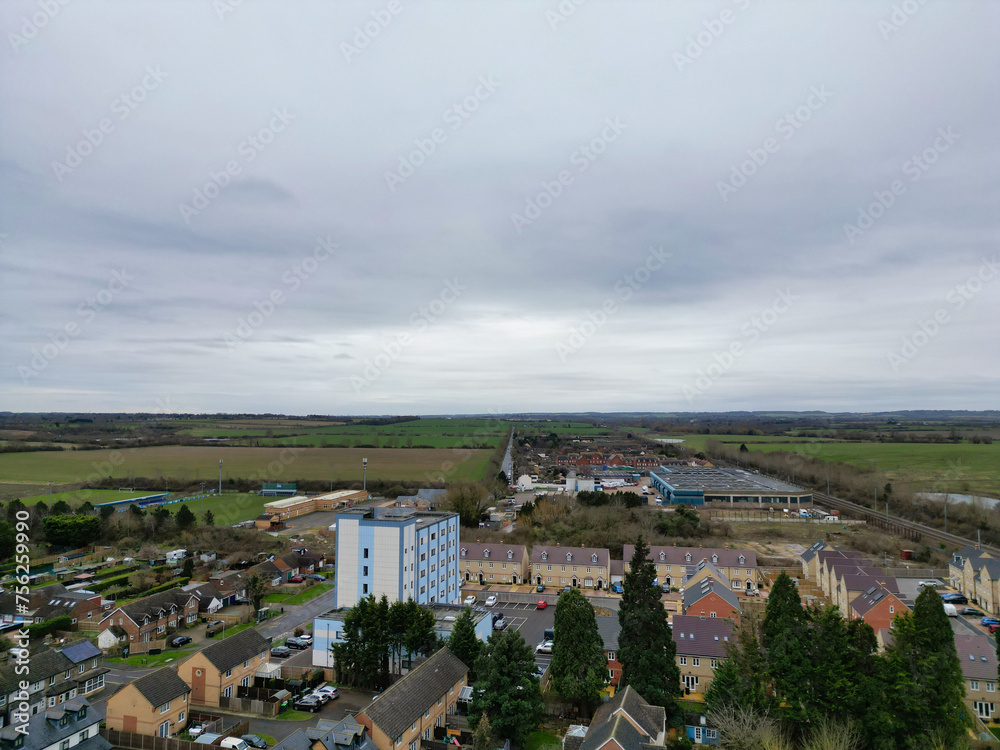 High Angle View of Arlesey Town of Bedfordshire, England Great Britain. Feb 28th, 2024