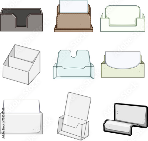 business card holder set cartoon. display brochure, table mock, tent blank business card holder sign. isolated symbol vector illustration