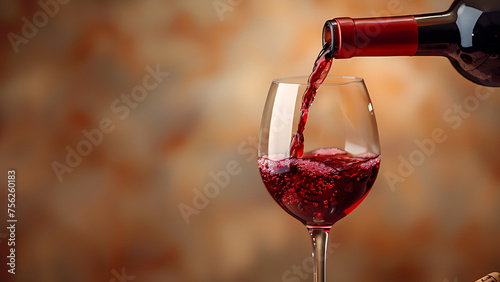 Pouring red wine from bottle into glass. © Cimutimut