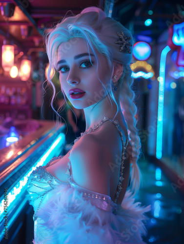 stunning Elsa under neon light