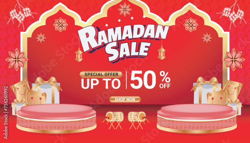 Banner Ramadan sale mubarak festival 3d text editable social media background 6