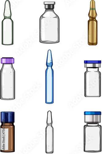 medical ampule set cartoon. mockup glass, vaccine stethoscope, doctor medicine medical ampule sign. isolated symbol vector illustration