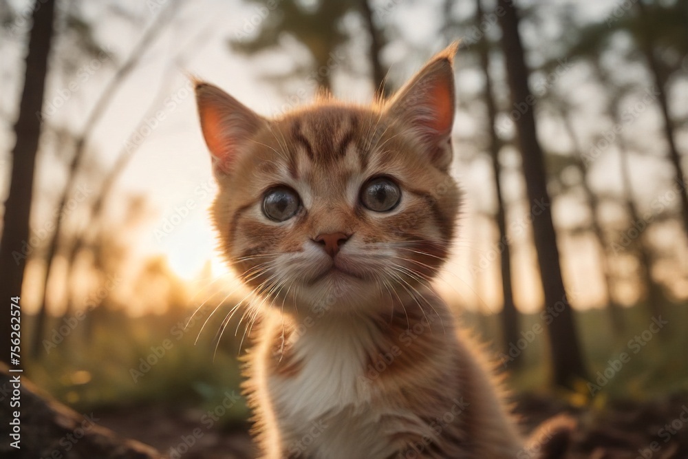 Cinematic Mood: Golden Hour Sunset and Adorable Kitten Portrait Generated by AI Cinematic Mood: Golden Hour Sunset and Adorable Kitten Portrait Generated by AI