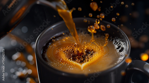 Heart-Shaped Latte Art in Frothy Espresso Drink Over Rustic Background (generative AI)