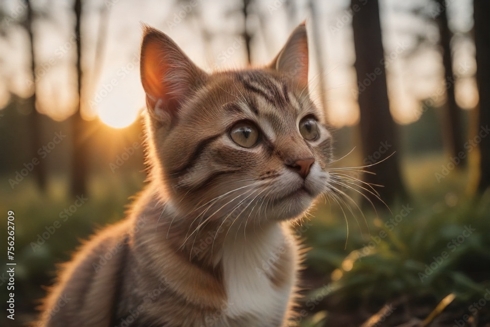 Cinematic Mood: Golden Hour Sunset and Adorable Kitten Portrait Generated by AI Cinematic Mood: Golden Hour Sunset and Adorable Kitten Portrait Generated by AI