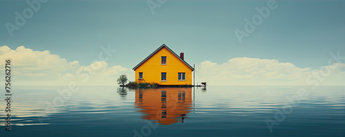 Yellow house on the edge of ocean.