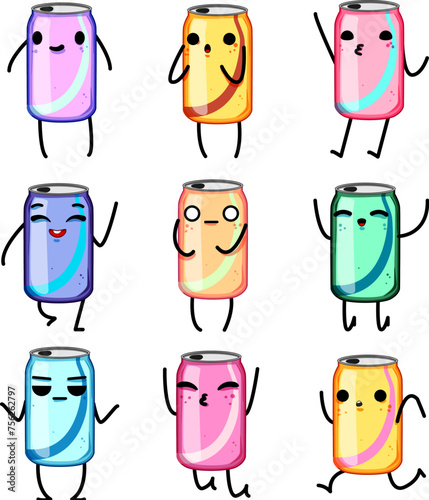 soda can character set cartoon. beer drink, cup tin, mascot vintage soda can character sign. isolated symbol vector illustration