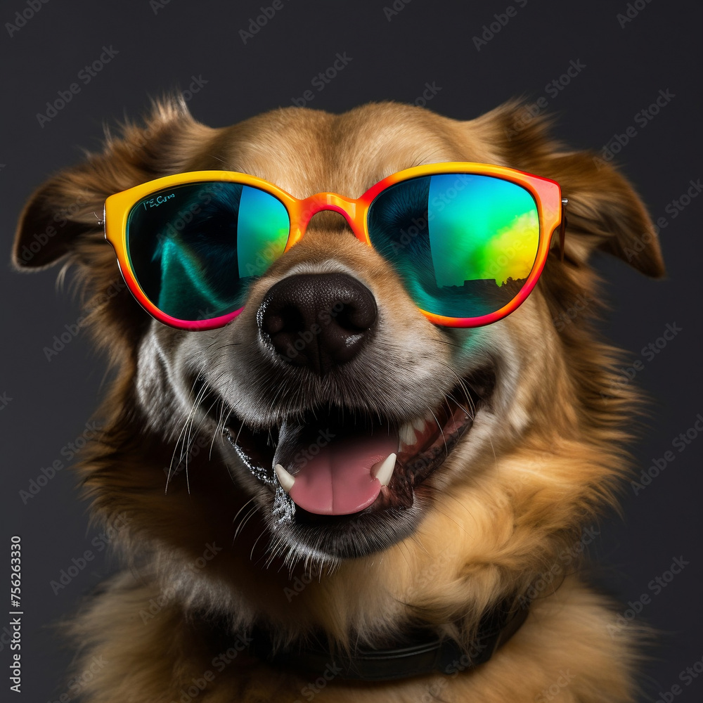 happy dog with funny sunglasses
