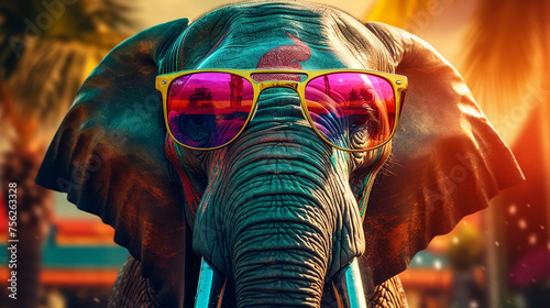 happy elephant with funny sunglasses