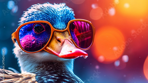 happy duck with funny sunglasses