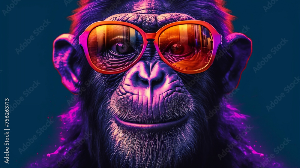 happy ape with funny sunglasses