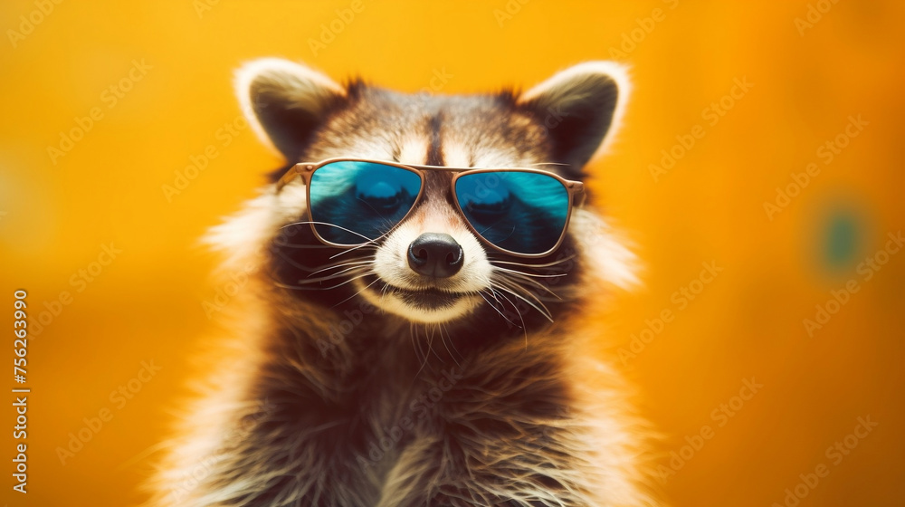 happy raccon with fnny sunglasses