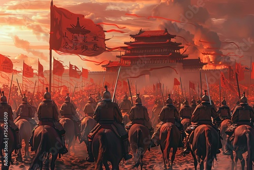 Illustration of a Genghis Khan's army ready for conquest.