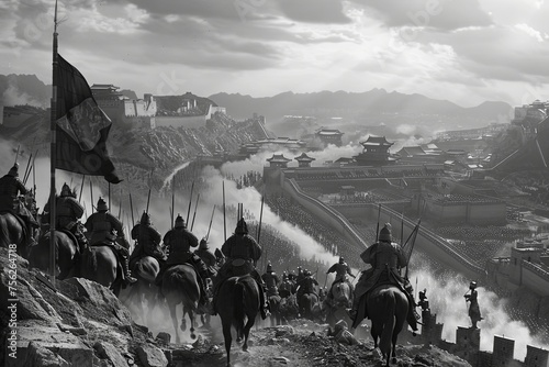 Illustration of a Genghis Khan's army ready for conquest.