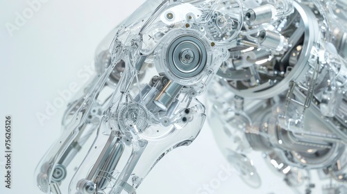 Close up of a robots arm crafted from intricate metal parts