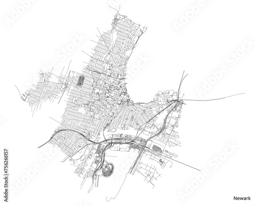 Newark city map with roads and streets, United States. Vector outline illustration.