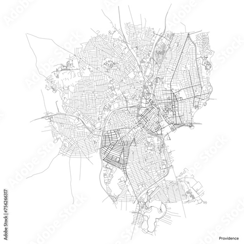Providence city map with roads and streets, United States. Vector outline illustration.