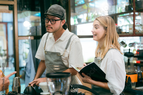 Smiling waitress wear apron...