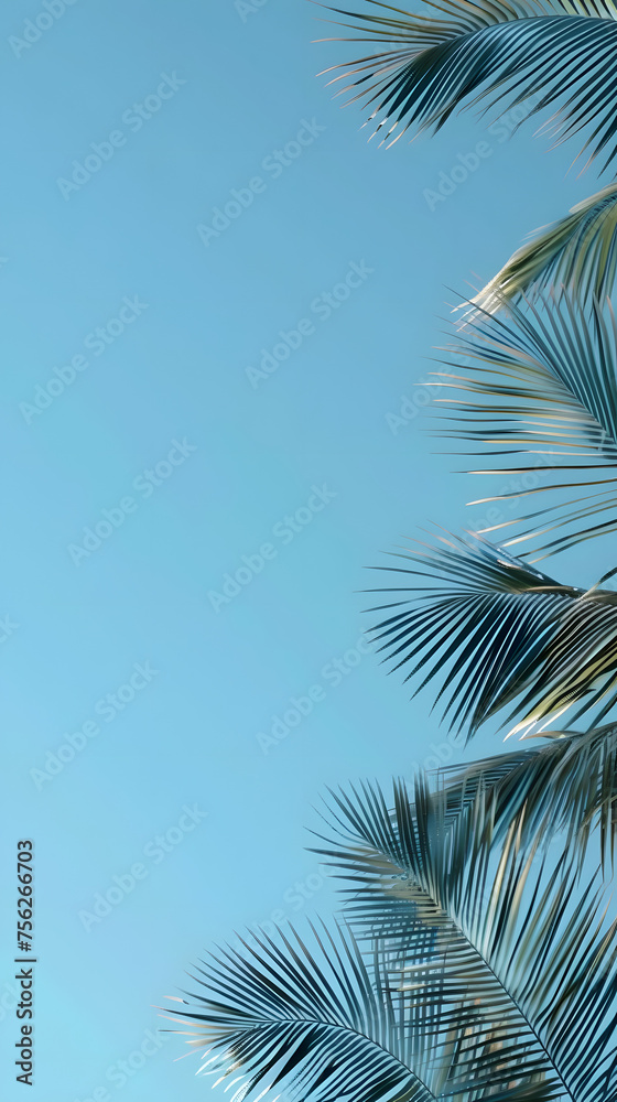 Tropical Palm Leaves Against Clear Sky