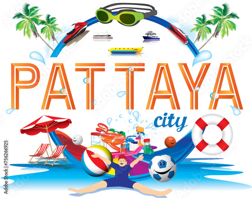 BEAUTIFUL PATTAYA SUMMER BEACH IN THAILAND VECTOR.