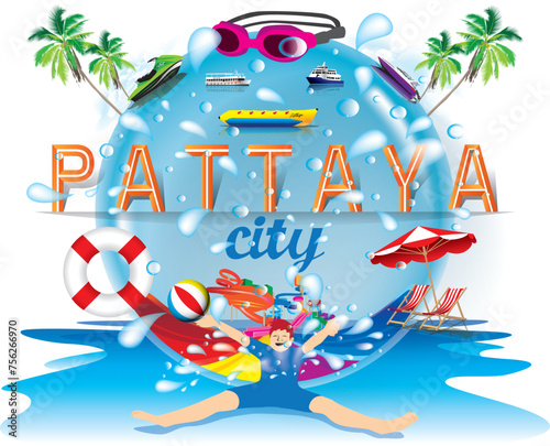 BEAUTIFUL PATTAYA SUMMER BEACH IN THAILAND VECTOR.