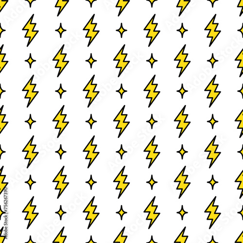 Seamless pattern with lightning. Flat vector illustration. For printing on T-shirts and other purposes.