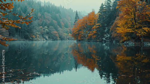 autumn in the mountains, river in the forest, lake in the forest, A serene and picturesque mountain lake surrounded by lush greenery in the summer photograph